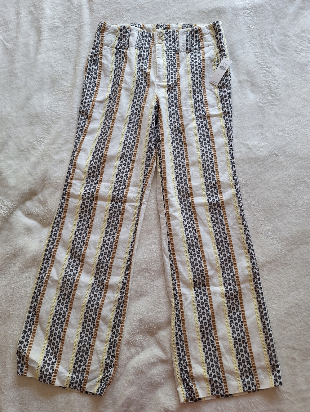 NWT Anthropologie Eyelet Embroidered Linen Blend Wide Leg Pants Sz 2 ☀️